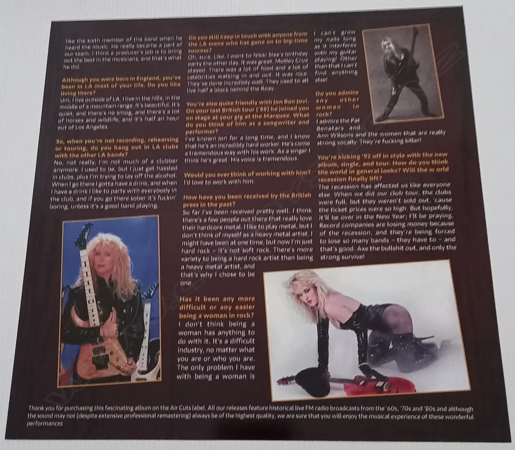 Lita Ford, Live San Juan '92 (Yellow vinyl) Image 1++